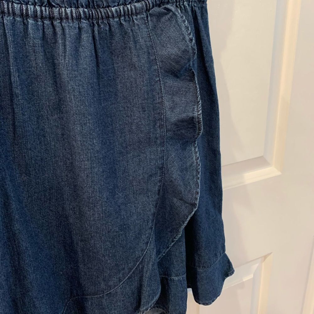 J. Crew Denim Ruffle Mini Dress sz XS - Picture 2 of 5